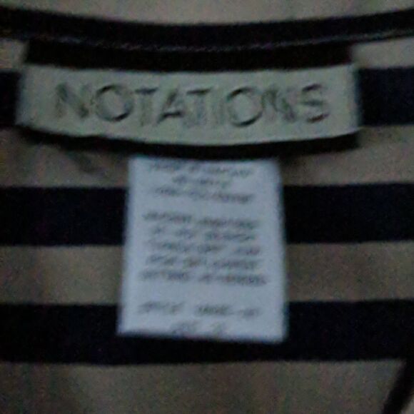 Notations Navy and Tan striped button down blouse Sz 10 - Picture 4 of 5